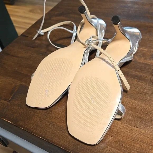 Zara Basic Size 10 Silver Heeled Sandals Excellent Condition - Picture 3 of 5